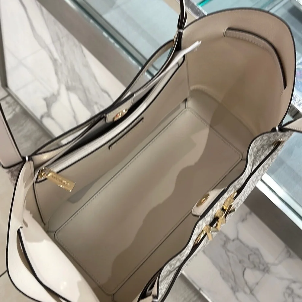 MICHAEL KORS Reed Large Logo Shoulder Tote Bag Light Cream Multi 35S3G6RT3B NWT